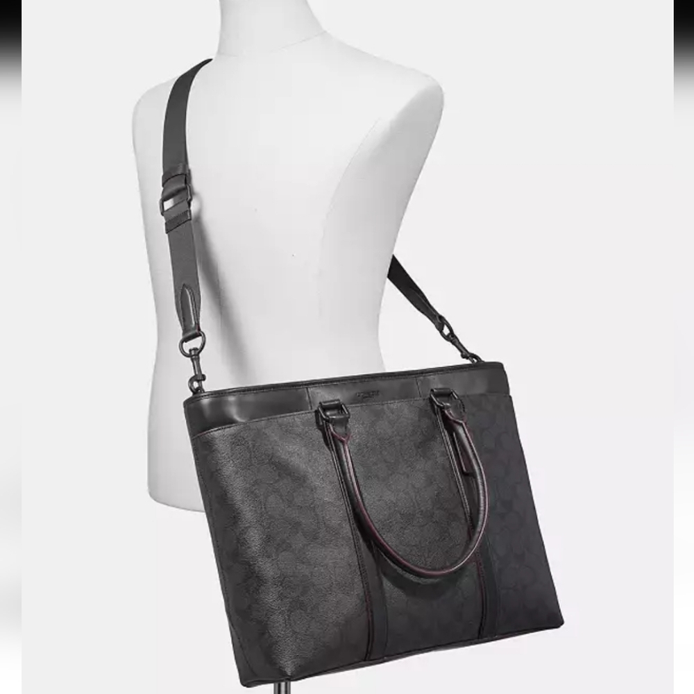 Coach Perry Business Leather Tote Handbag Purse In Signature Canvas C Logo Brown